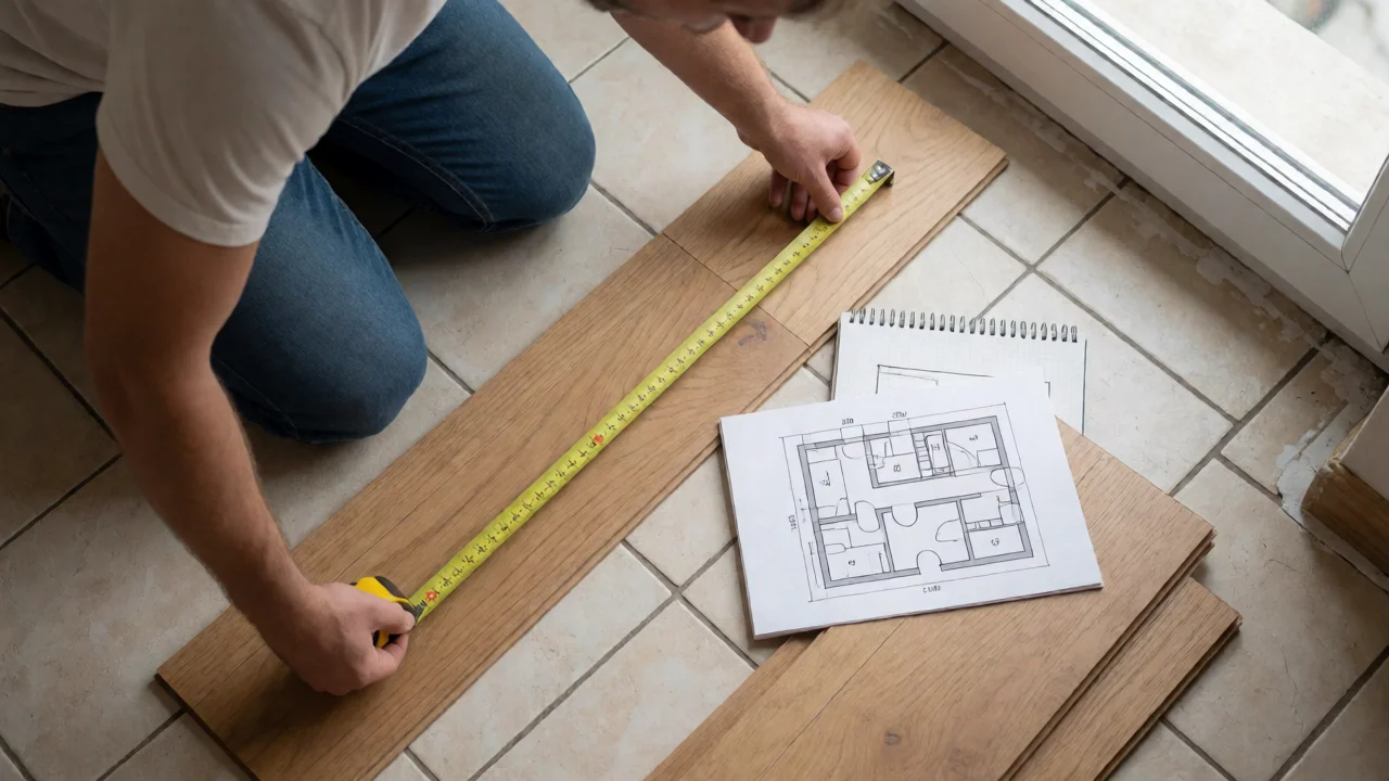 Measuring kitchen floor for flooring renovation with layout plan